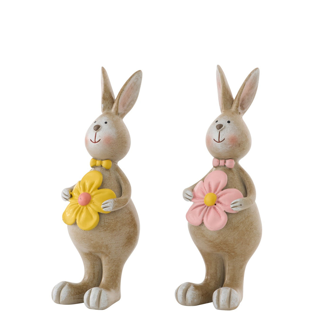 J-Line Small Multi-Colored Polyresin Flower Rabbit Assortment of 2