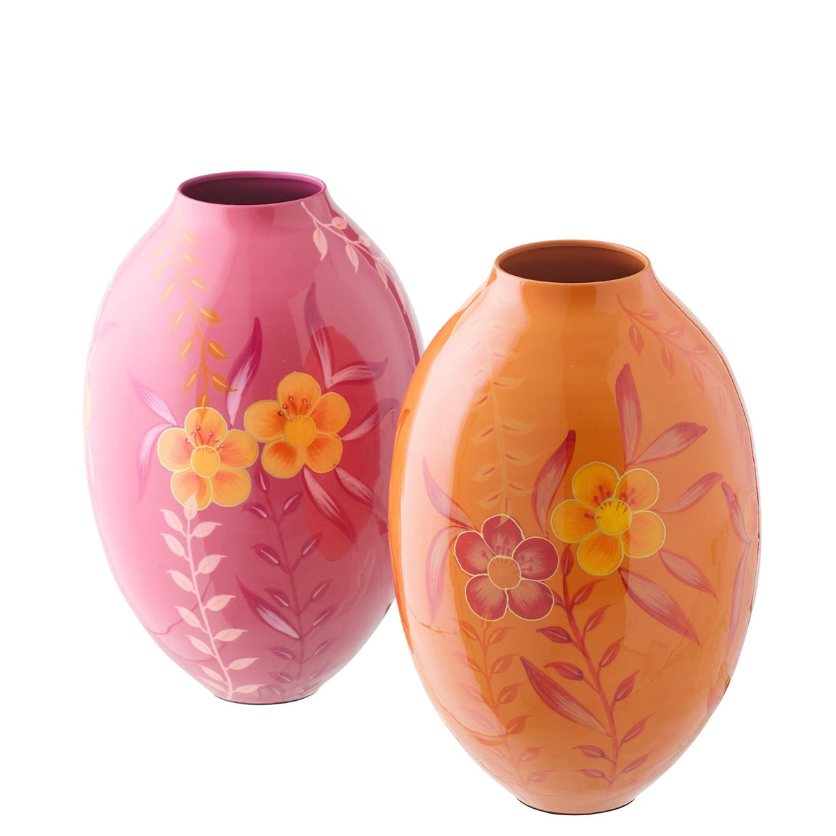 J-Line Large Assorted Pink/Orange Metal Flower Vase, Set of 2