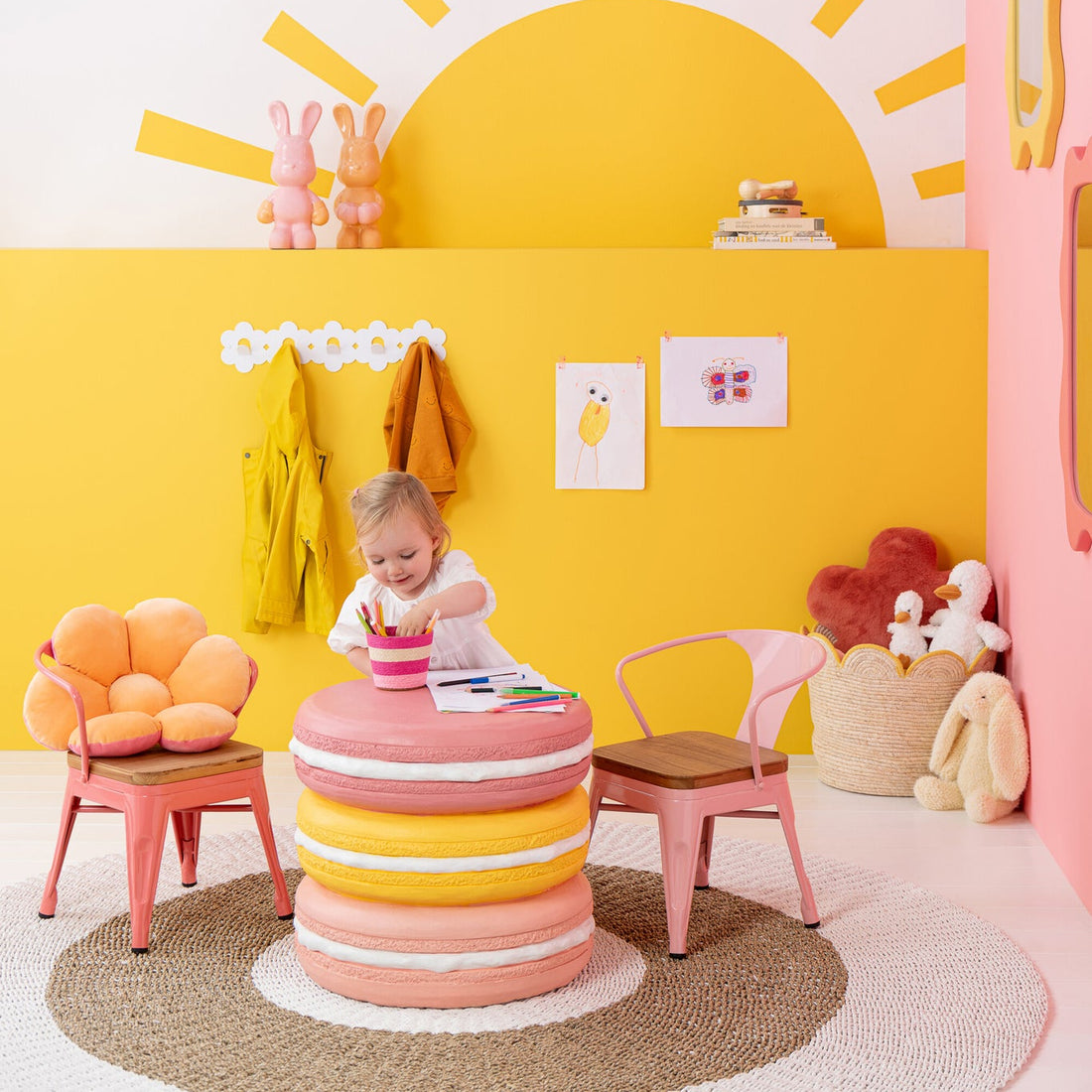High Chair Evi Iron/Plywood Light Pink J-Line