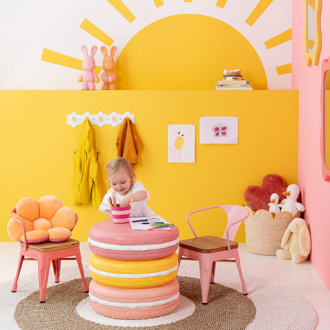 High Chair Evi Iron/Plywood Dark Pink J-Line