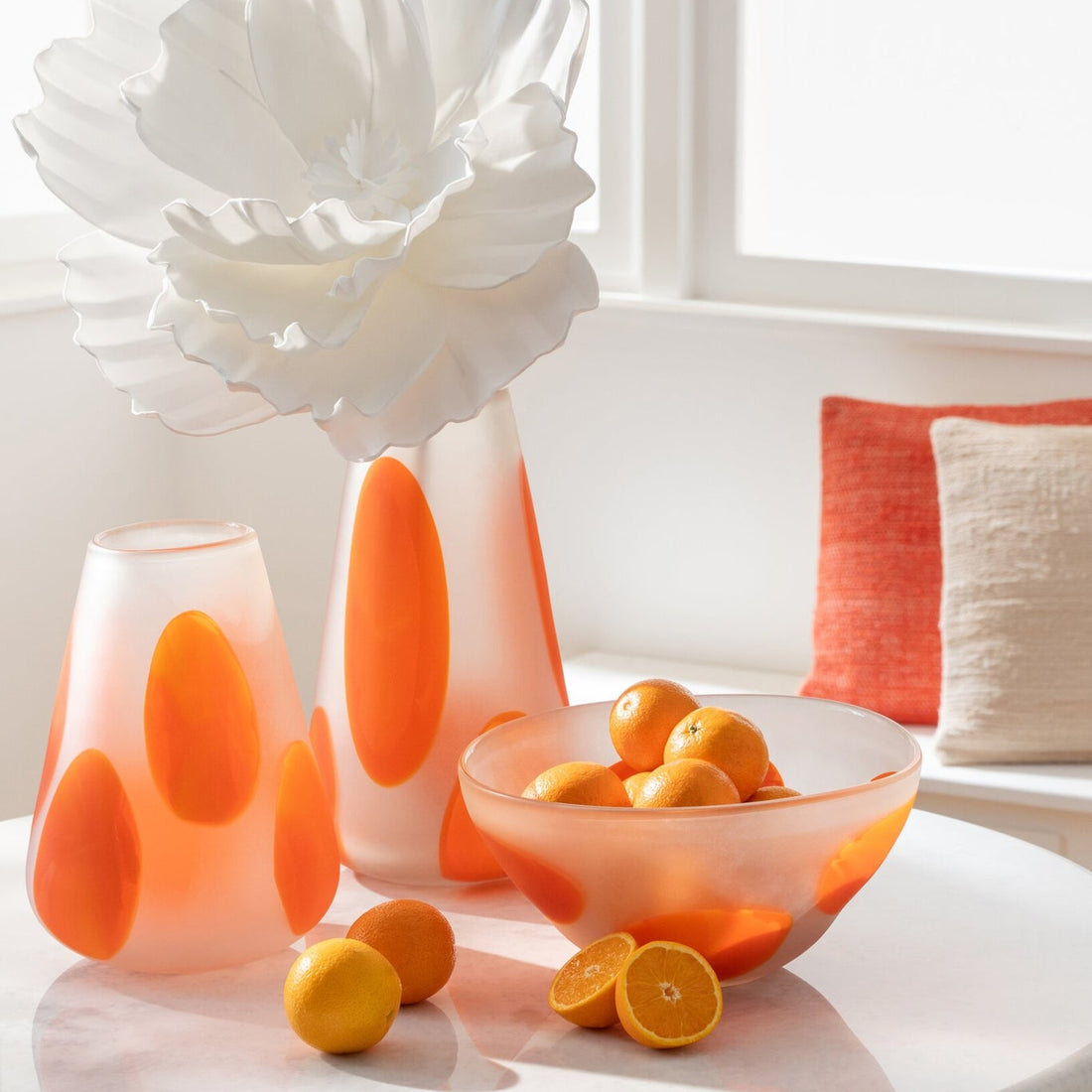Decorative Bowl Dots Glass Dark Orange/Transparent J-Line