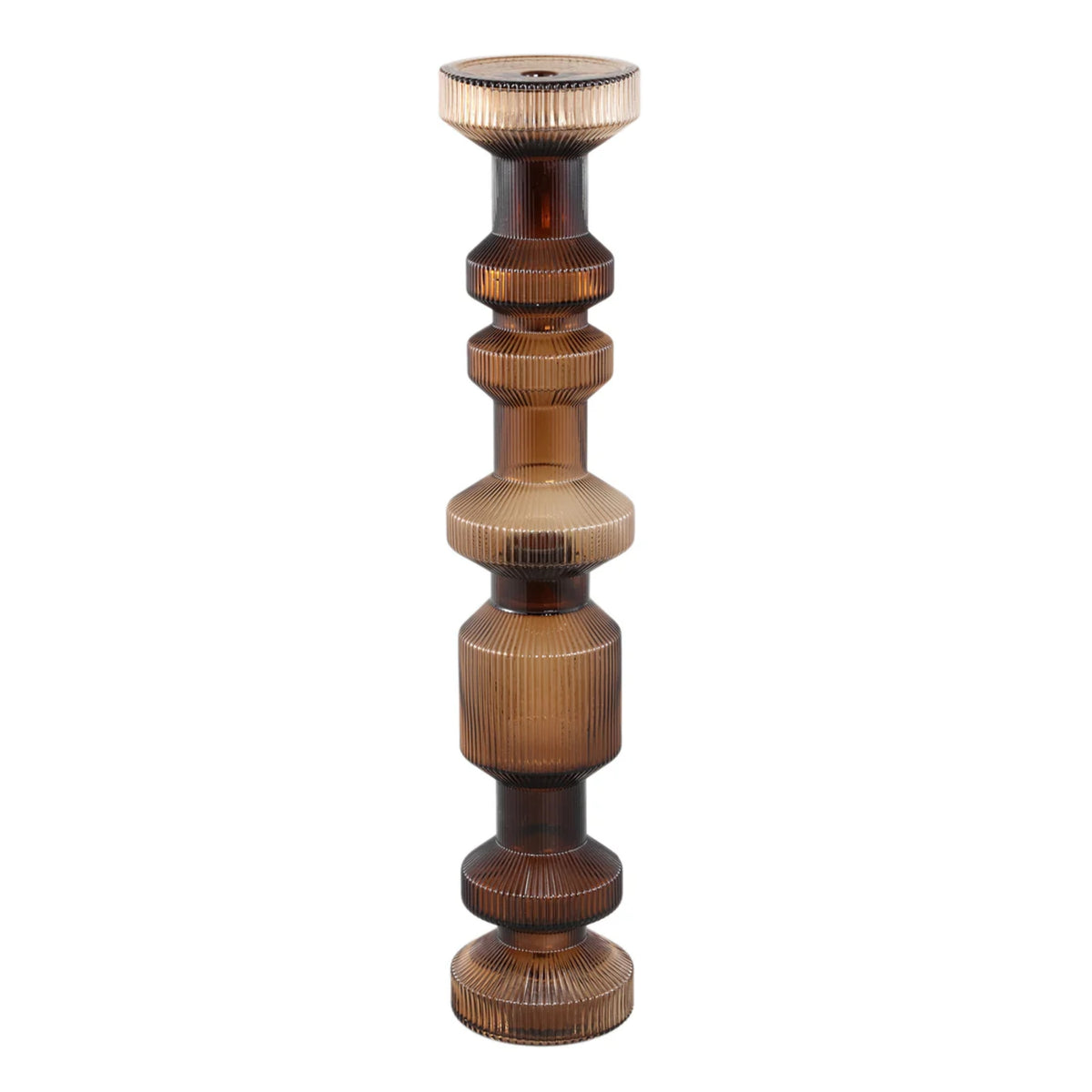Galinda Brown Ribbed Glass Candlestick PTMD Set of 3