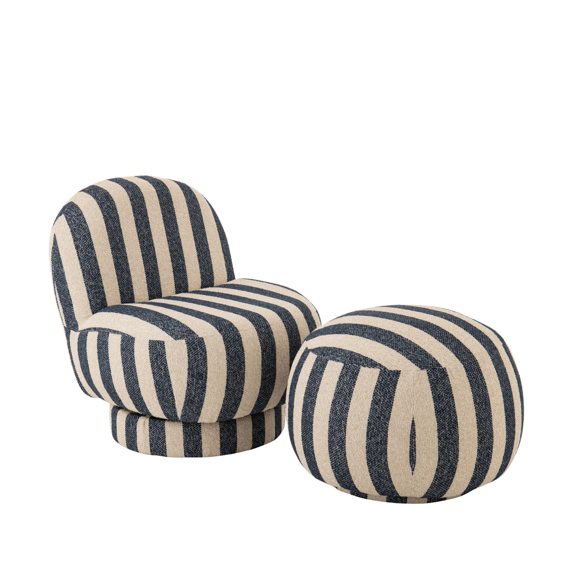 Lounge Chair Striped Fabric Blue/Off-White J-Line