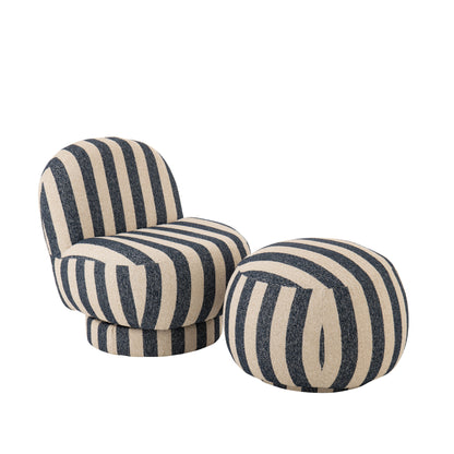 Lounge Chair Striped Fabric Blue/Off-White J-Line