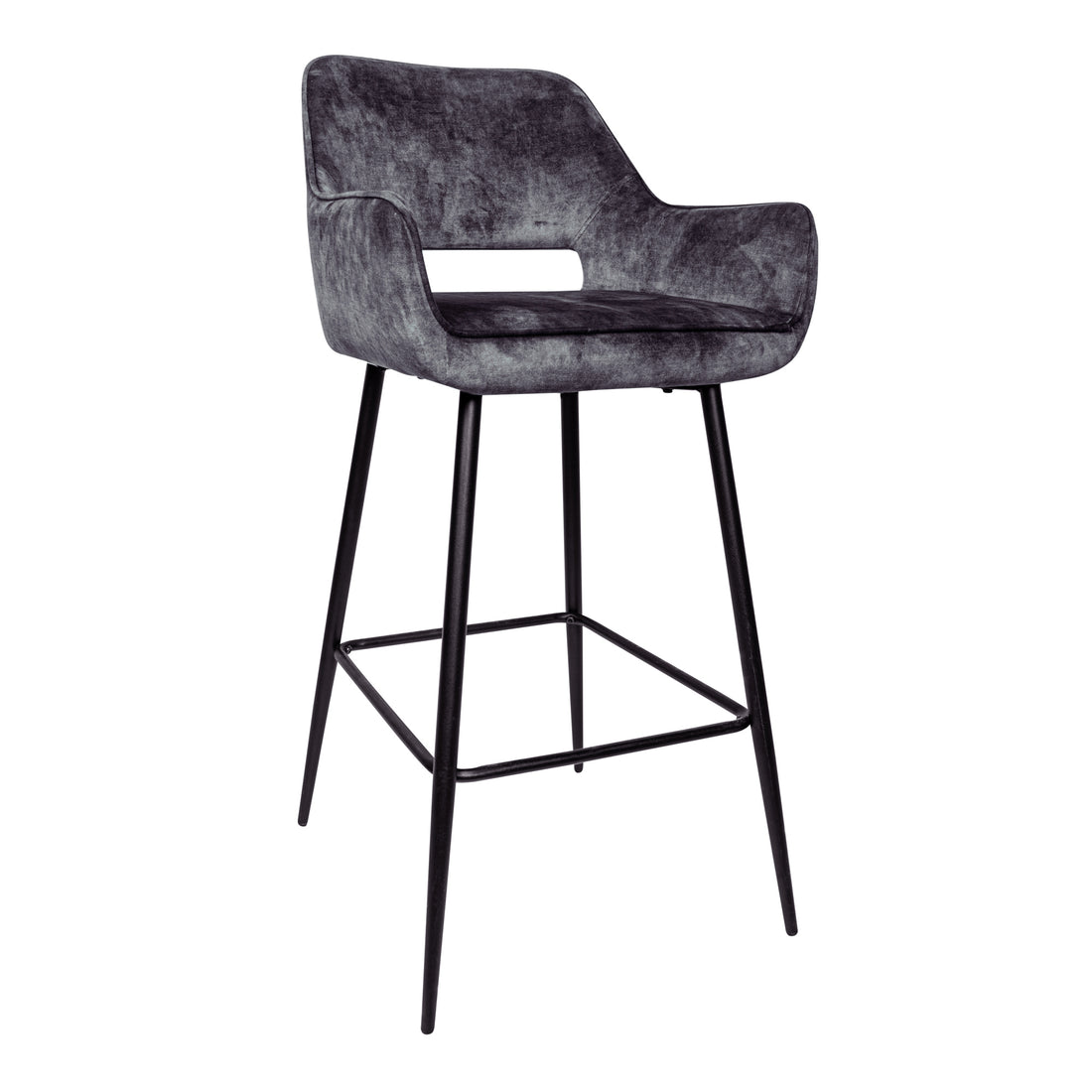 Fallon Velvet Anthracite Bar Stool Black Metal Legs Set of 2 PTMD