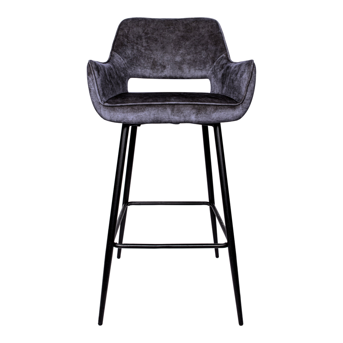 Fallon Velvet Anthracite Bar Stool Black Metal Legs Set of 2 PTMD