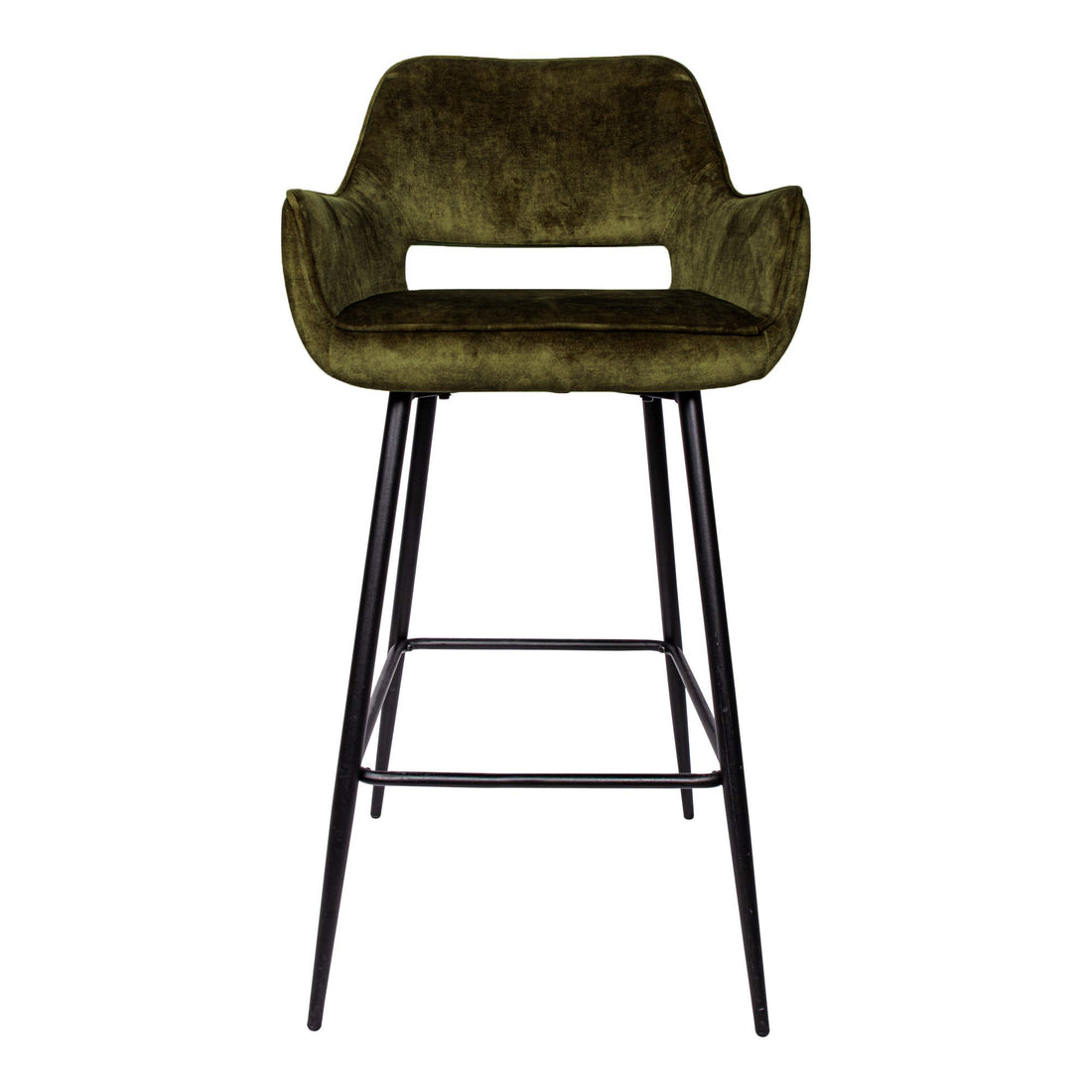 Fallon Velvet Green Bar Stool Black Metal Leg KD Set of 2 PTMD