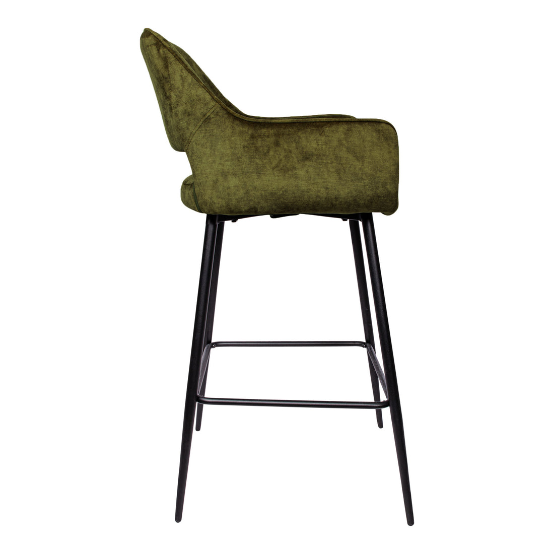 Fallon Velvet Green Bar Stool Black Metal Leg KD Set of 2 PTMD