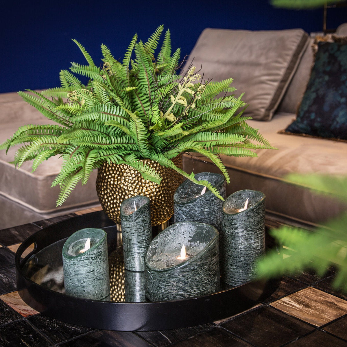 Set of 5 LED Candles Rustic Dark Green PTMD