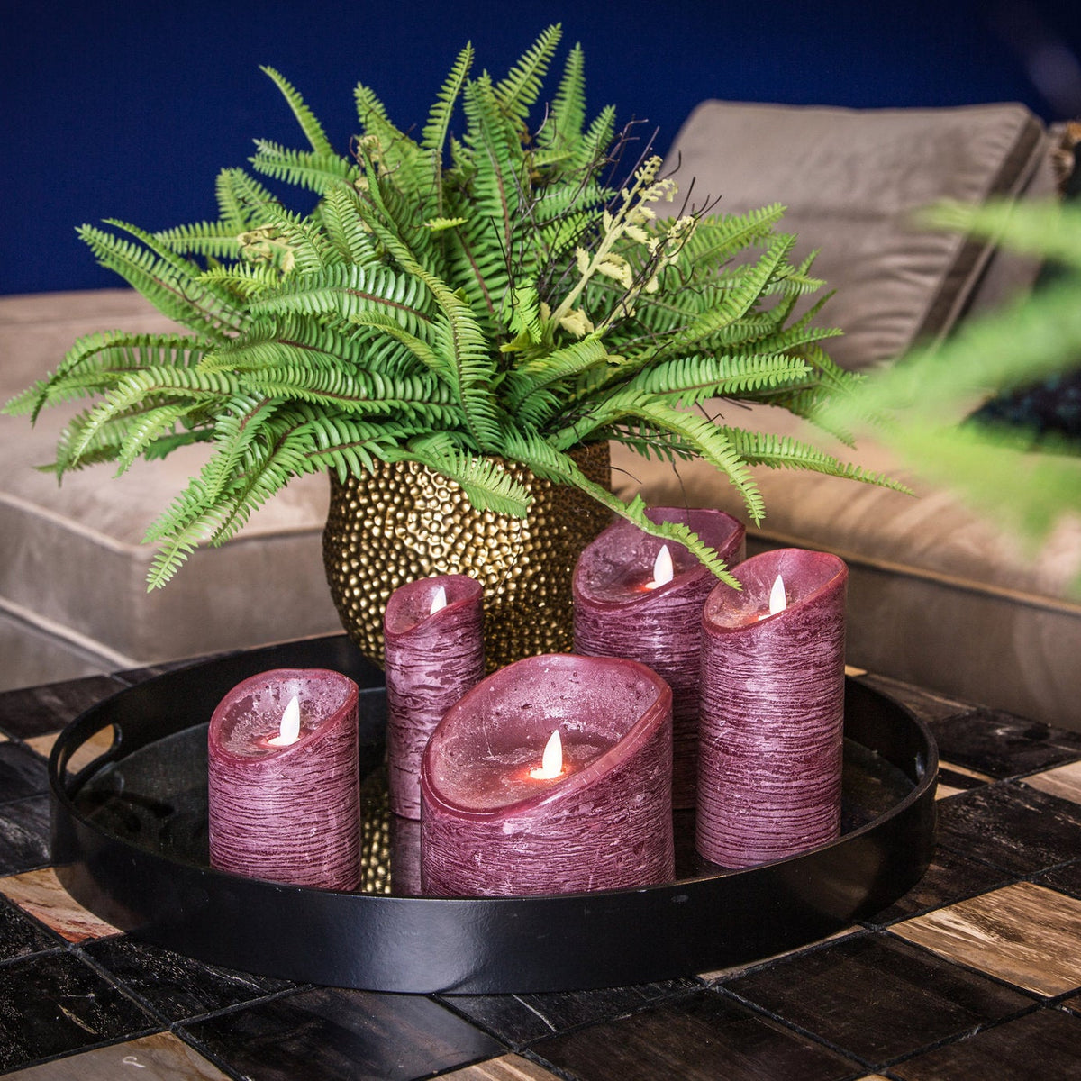 Set of 5 LED Candles Rustic Bordeaux PTMD