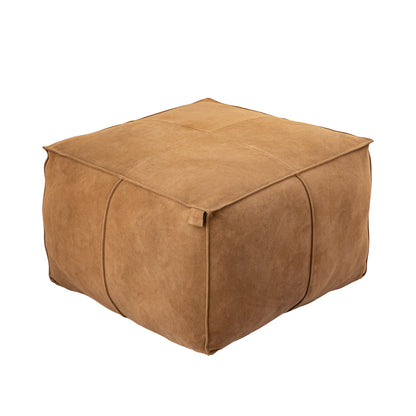 Marieke Camel Suede Leather Square Pouf PTMD