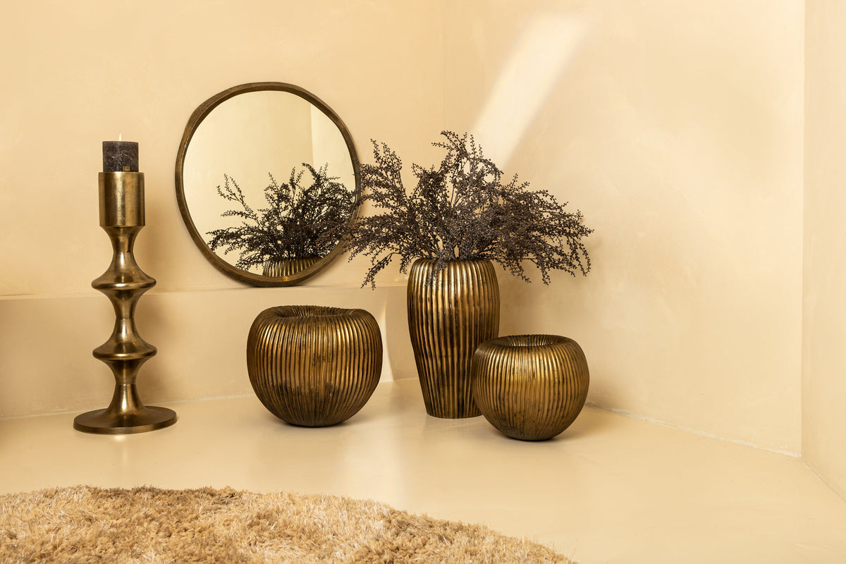 Taika Gold aluminum round candle holder tabs low H73cm PTMD