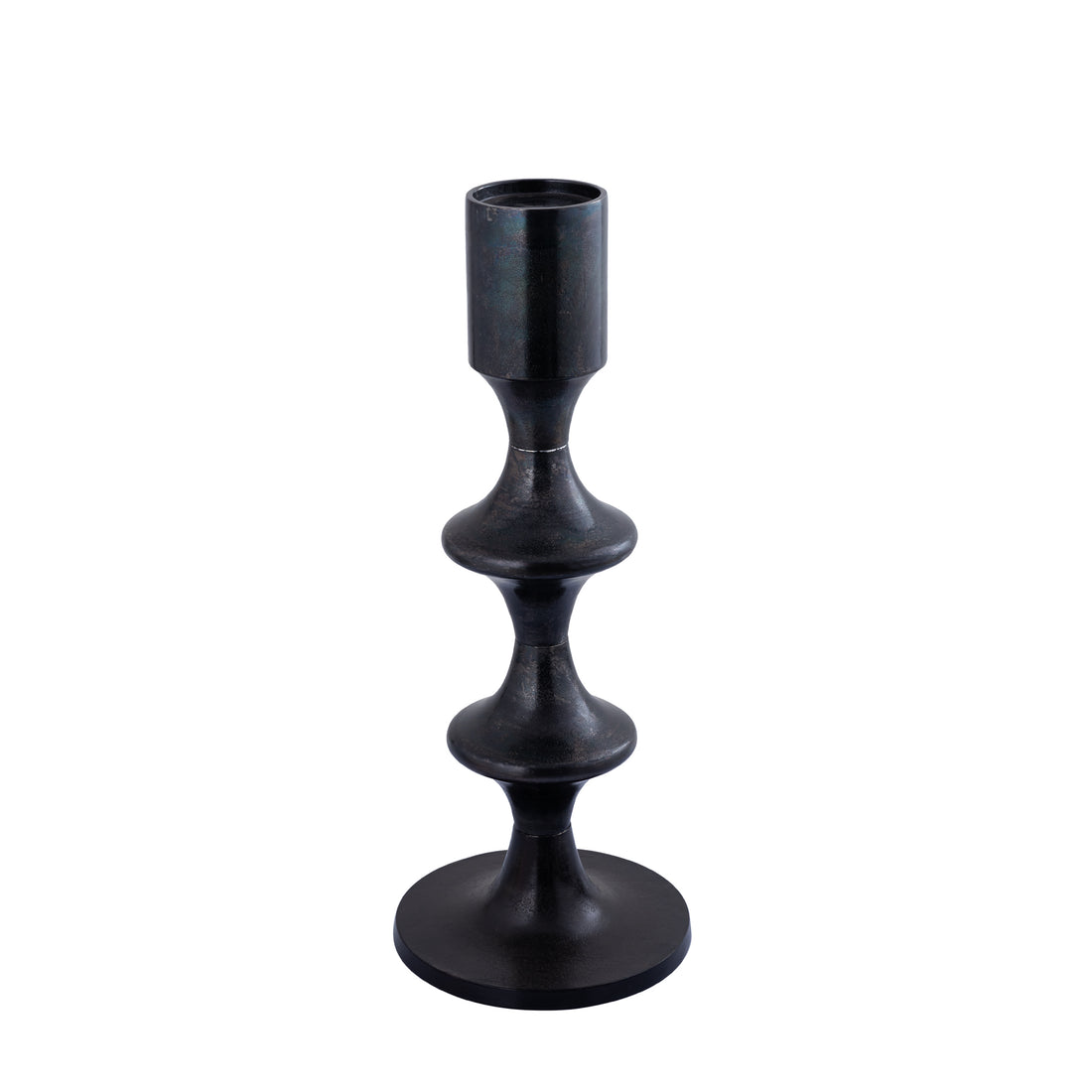 Taika Black aluminum round candlestick, low, with tabs, H73 cm, PTMD