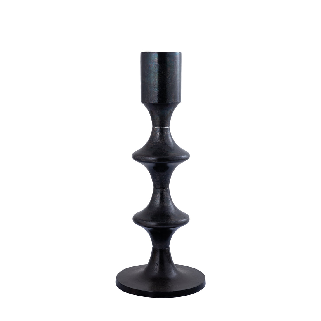 Taika Black aluminum round candlestick, low, with tabs, H73 cm, PTMD