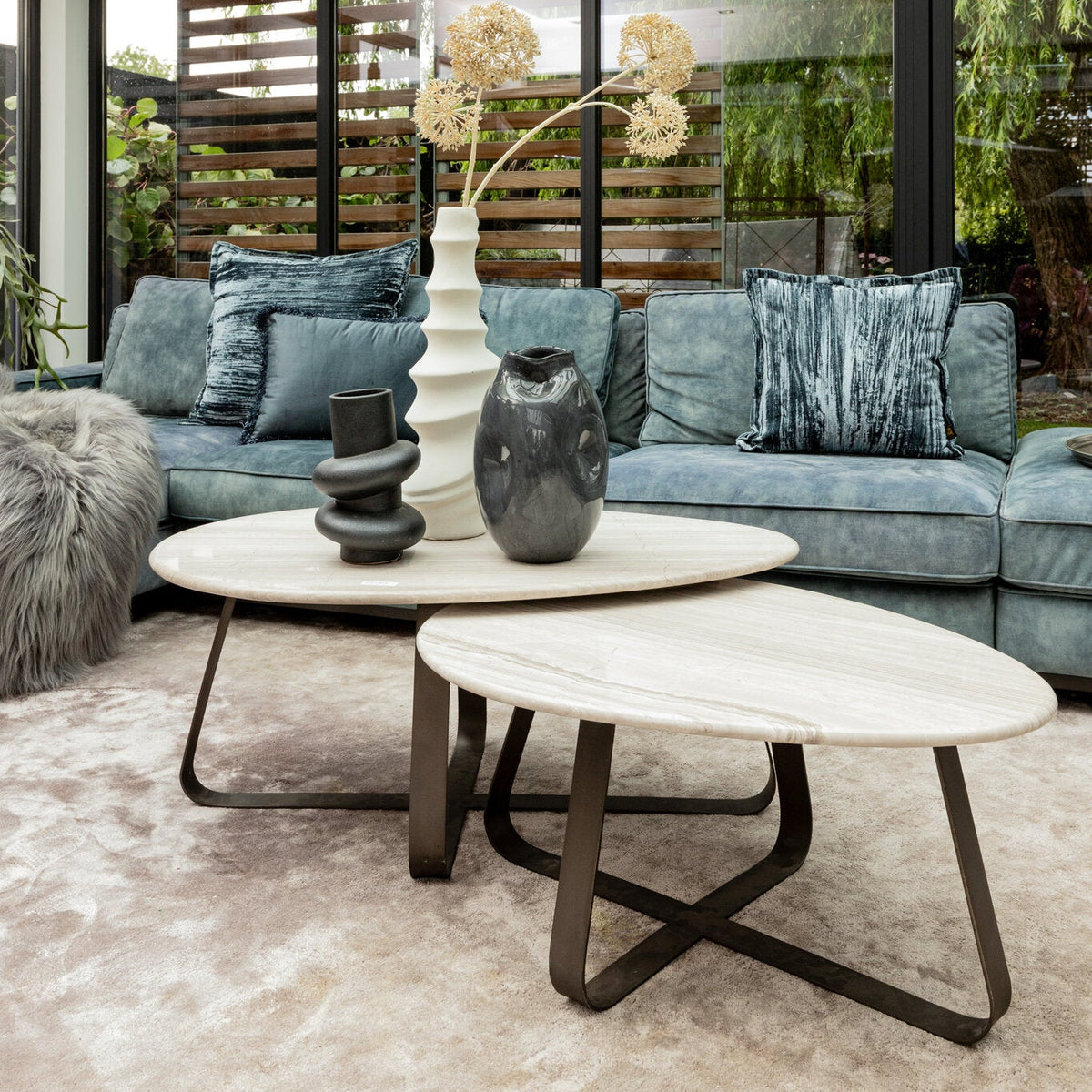 Coffee table Muka high dark grey base white marble PTMD