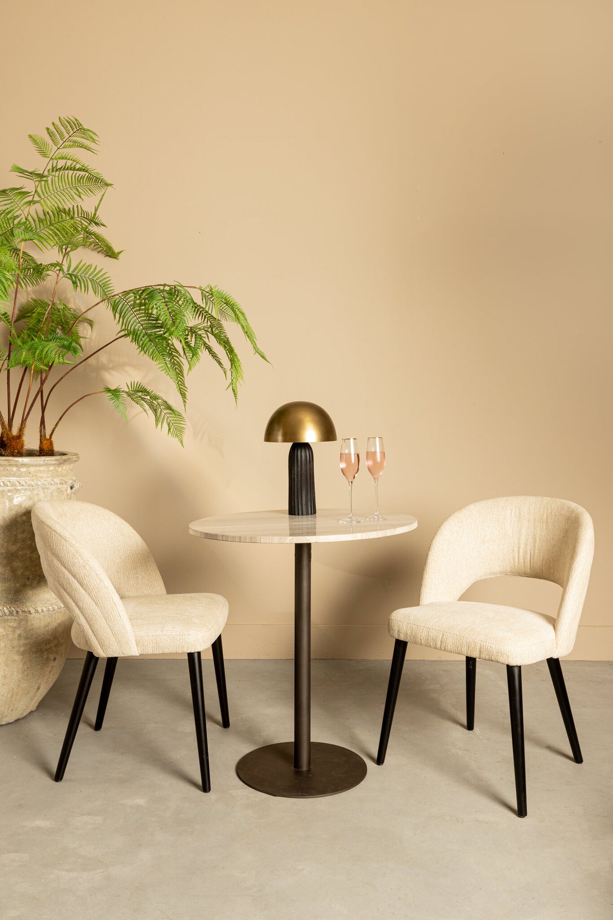 Plaza Bistro Table Round White Marble Taupe Base PTMD
