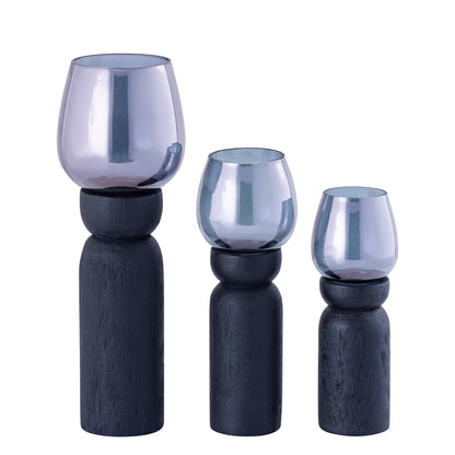 Qez Mango Wood Black Lantern Set of 3 PTMD