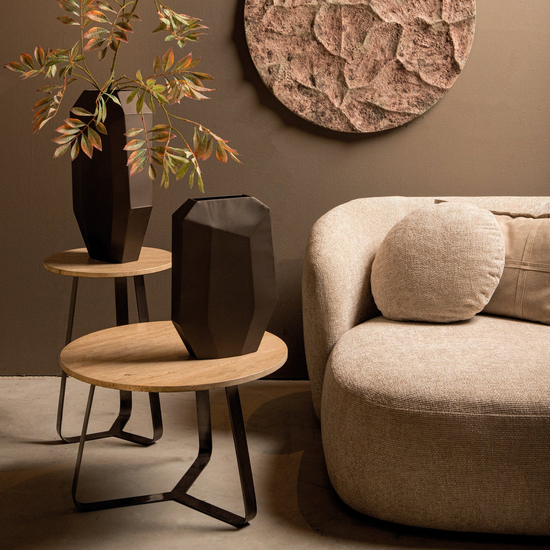 Side Table Micka Black Travertine Round Small PTMD