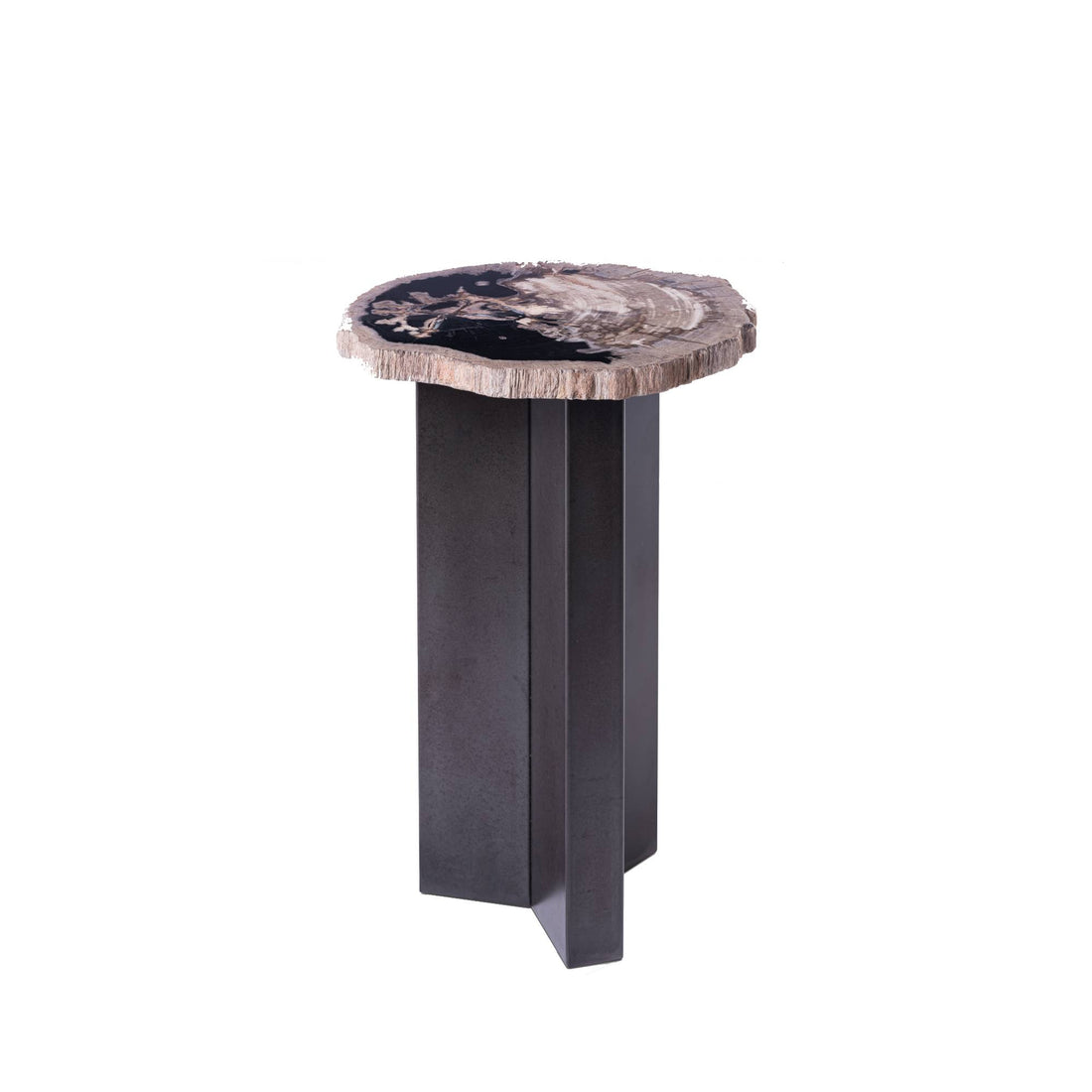 Jisse Black petrified wood side table with twisted base PTMD