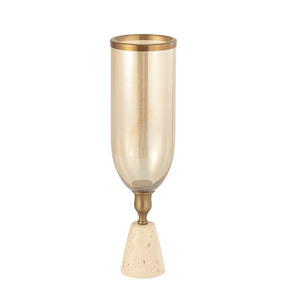 Tadh Brass glass stormlight travertine base round L PTMD