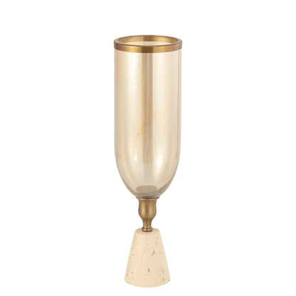 Tadh Brass glass stormlight travertine base round L PTMD