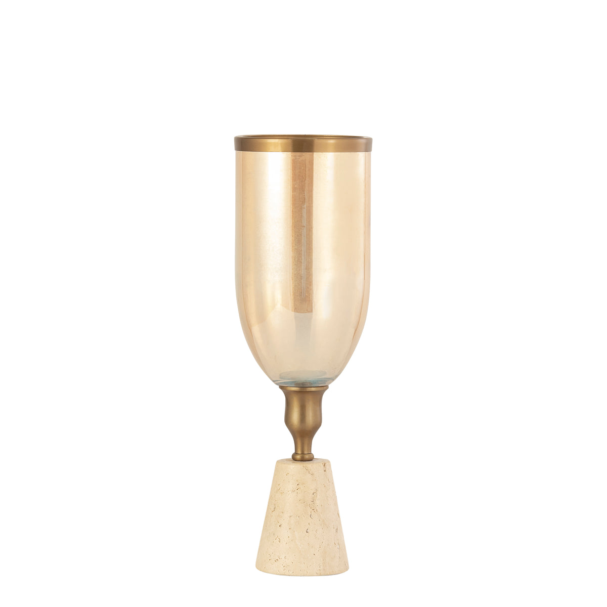 Tadh Brass glass stormlight travertine base round S PTMD