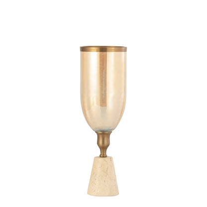 Tadh Brass glass stormlight travertine base round S PTMD
