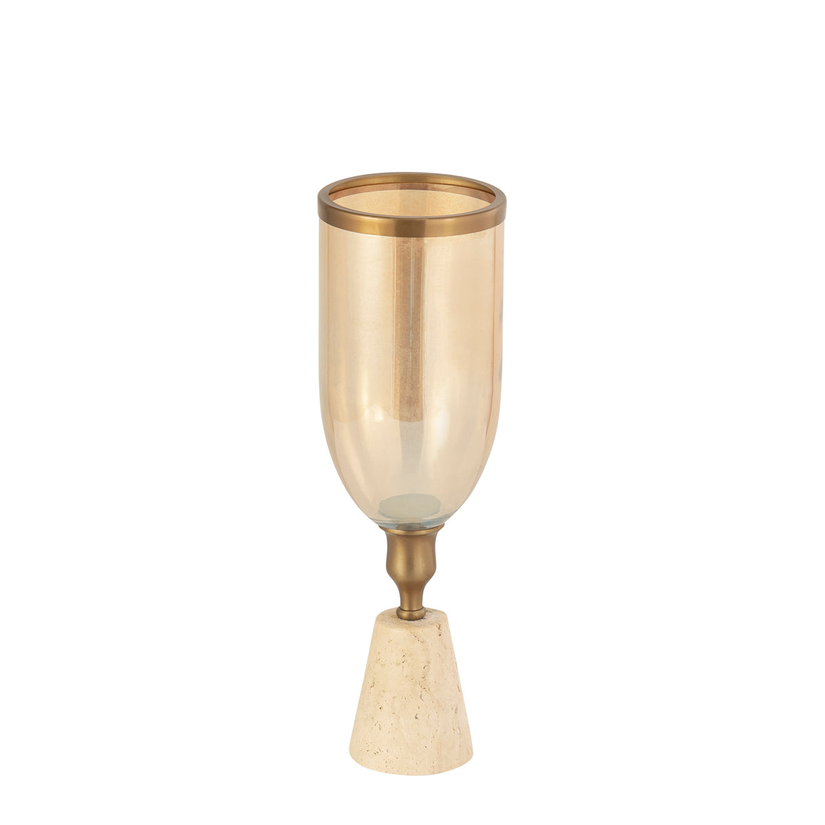 Tadh Brass glass stormlight travertine base round S PTMD