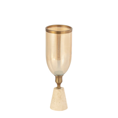 Tadh Brass glass stormlight travertine base round S PTMD