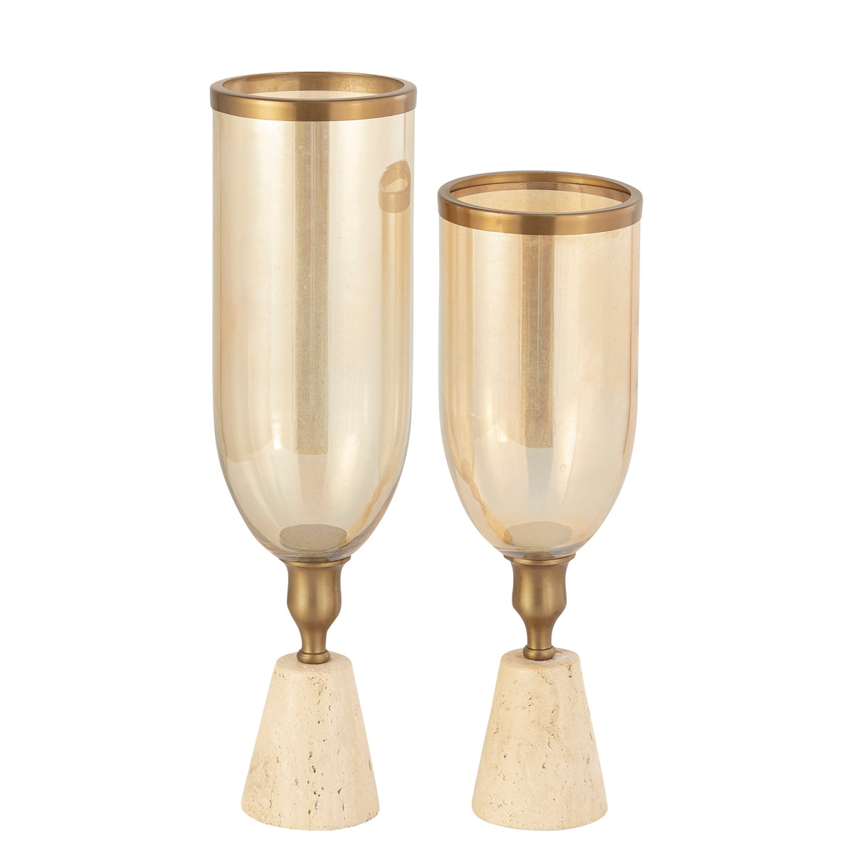 Tadh Brass glass stormlight travertine base round S PTMD