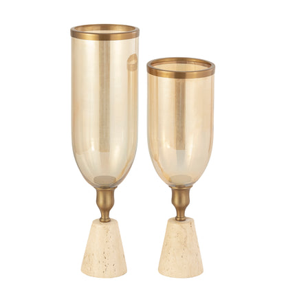 Tadh Brass glass stormlight travertine base round S PTMD