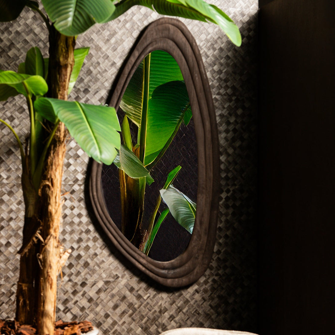 Santin Brown mango wood organic triangle Mirror PTMD