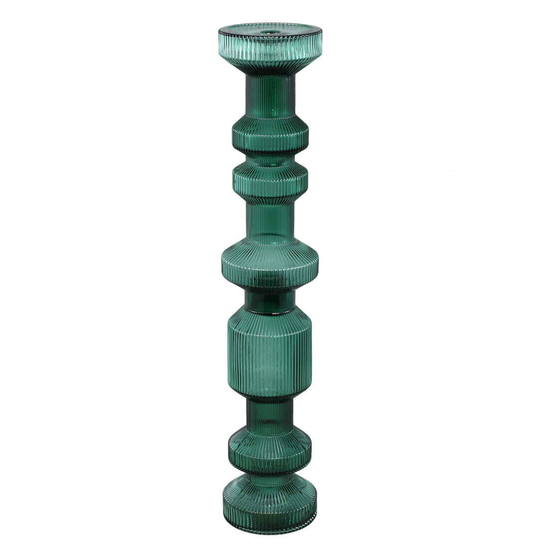 Galinda Dark Green Ribbed Glass Candlestick Large PTMD