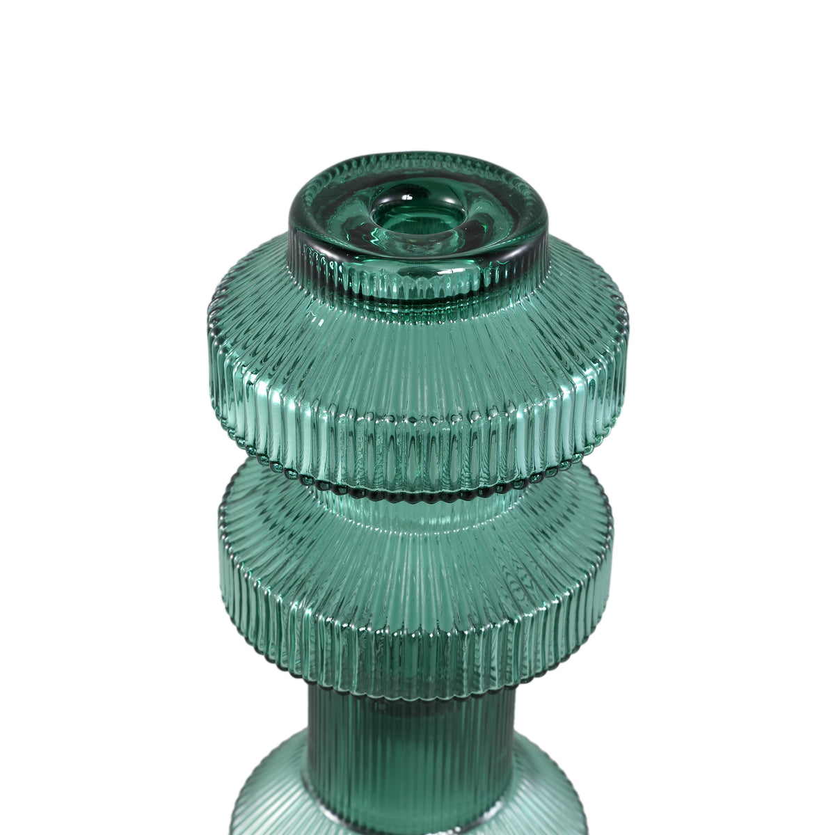Galinda Dark Green Ribbed Glass Candlestick Small PTMD