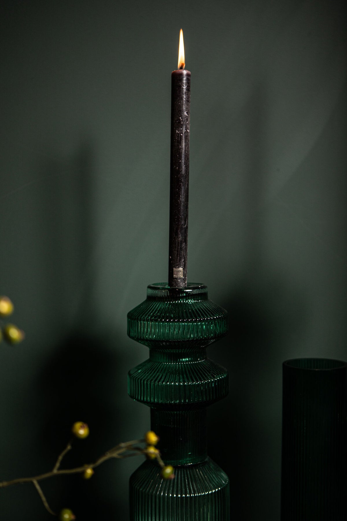 Galinda Dark Green Ribbed Glass Candlestick Small PTMD