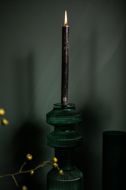 Galinda Dark Green Ribbed Glass Candlestick Small PTMD