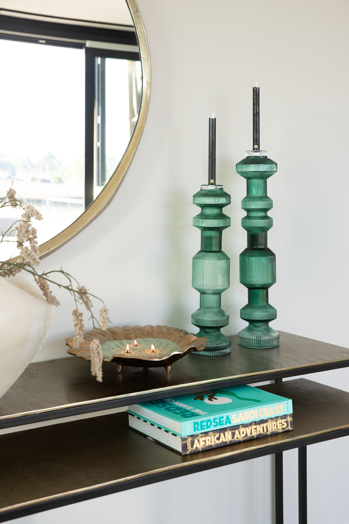 Galinda Dark Green Ribbed Glass Candlestick Small PTMD