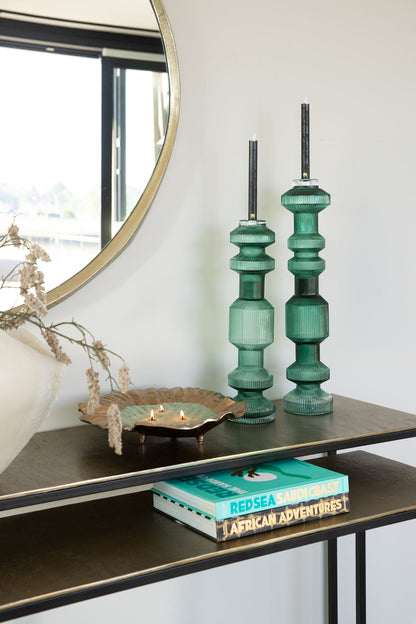 Galinda Dark Green Ribbed Glass Candlestick Small PTMD