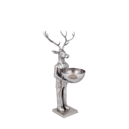 Reindeer Statue with Tray Gun Metal 109cm Small PTMD