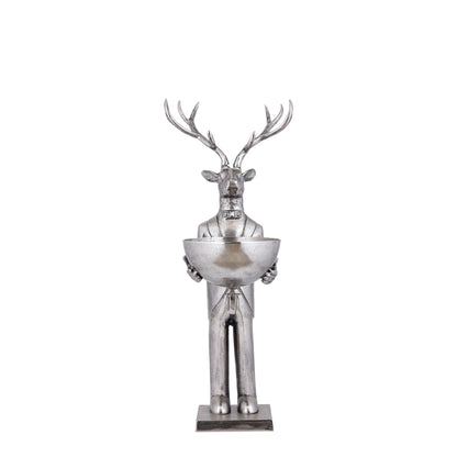 Reindeer Statue with Tray Gun Metal 109cm Small PTMD