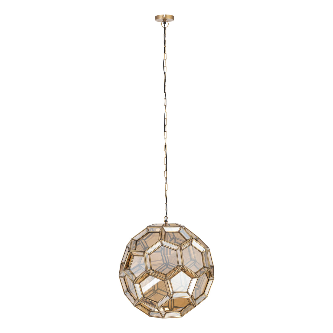 Thyro Antique Brass Amber Glass Globe Lamp 49x49x50cm PTMD