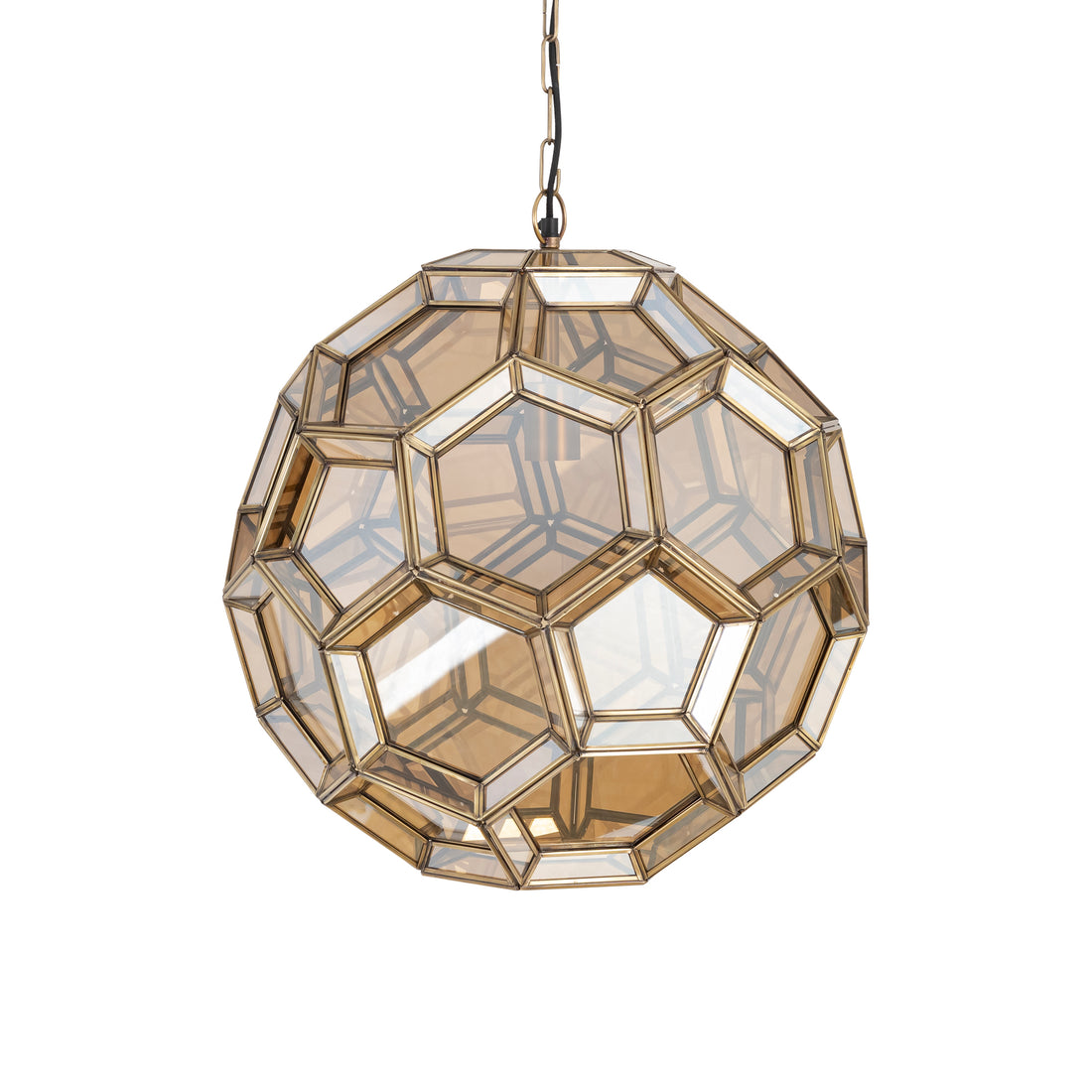 Thyro Antique Brass Amber Glass Globe Lamp 49x49x50cm PTMD
