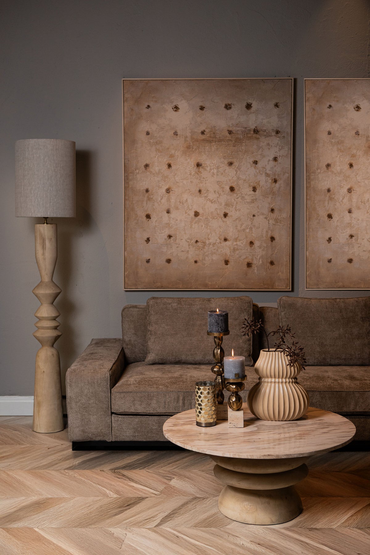 Elaine Floor Lamp Mango Wood Round H130cm PTMD