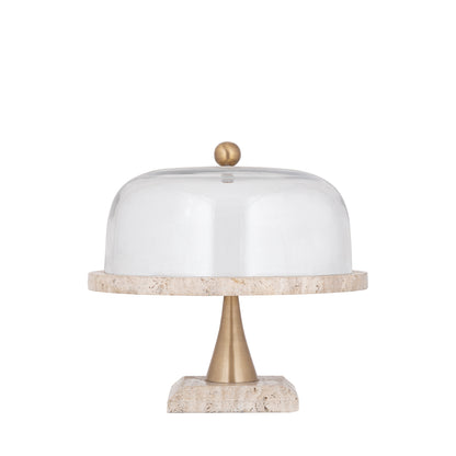 Cake platter Lyron Natural Travertine Round Glass Bell Large PTMD
