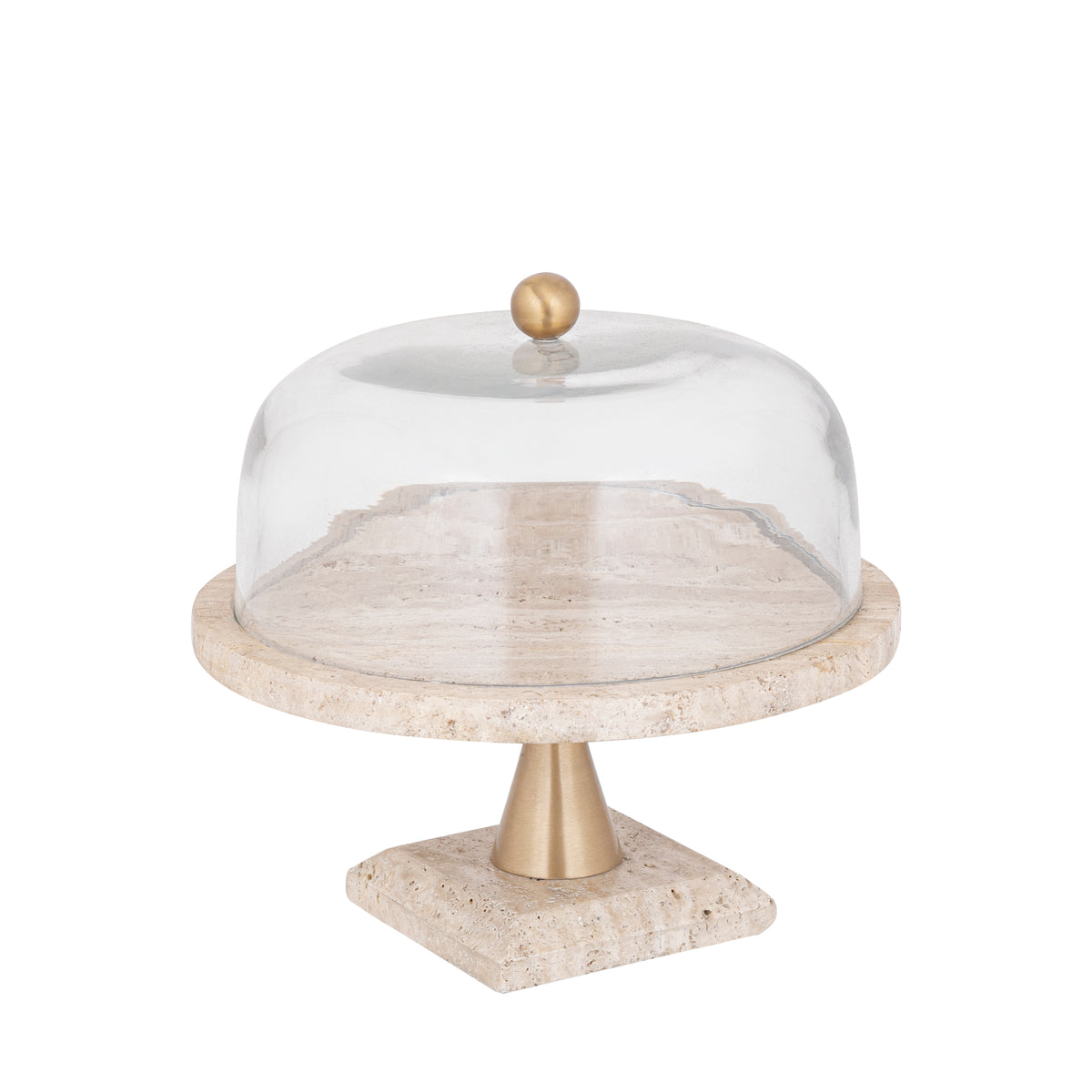 Cake platter Lyron Natural Travertine Round Glass Bell Large PTMD