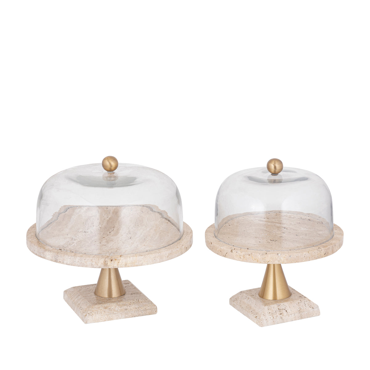 Cake platter Lyron Natural Travertine Round Glass Bell Large PTMD
