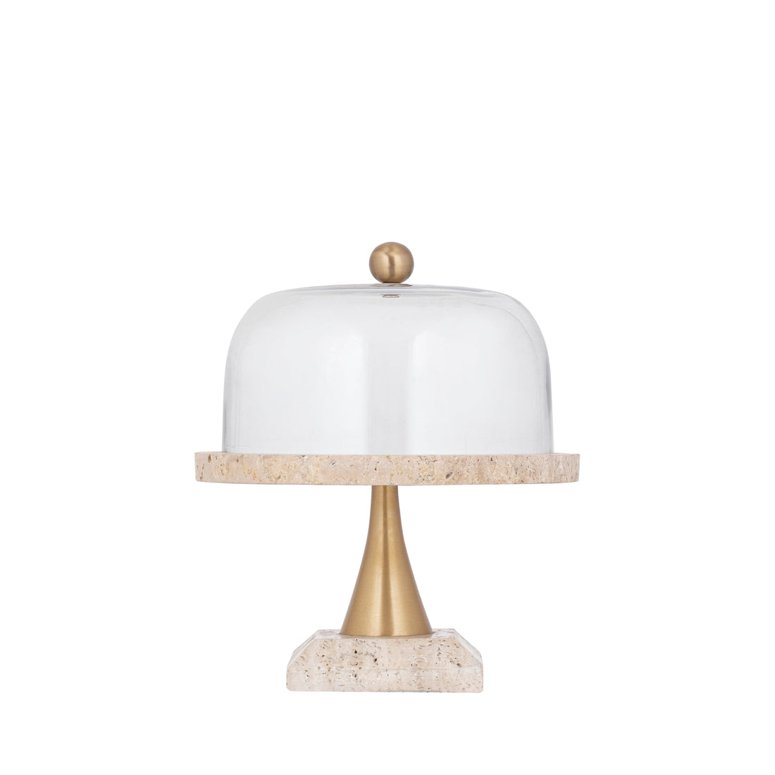 Cake platter Lyron Natural Travertine Round Glass Bell Small PTMD