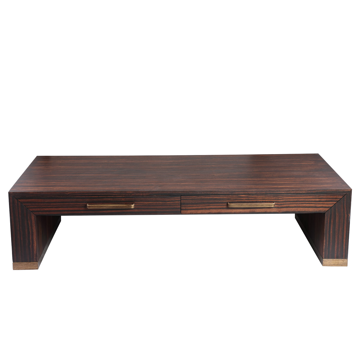 Tiess Brown Wooden Veneer Coffee Table 2 Drawers PTMD