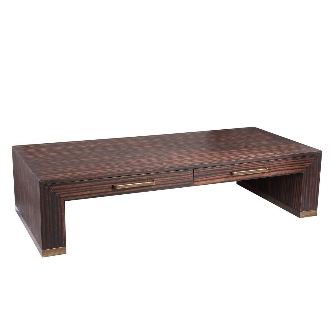 Tiess Brown Wooden Veneer Coffee Table 2 Drawers PTMD