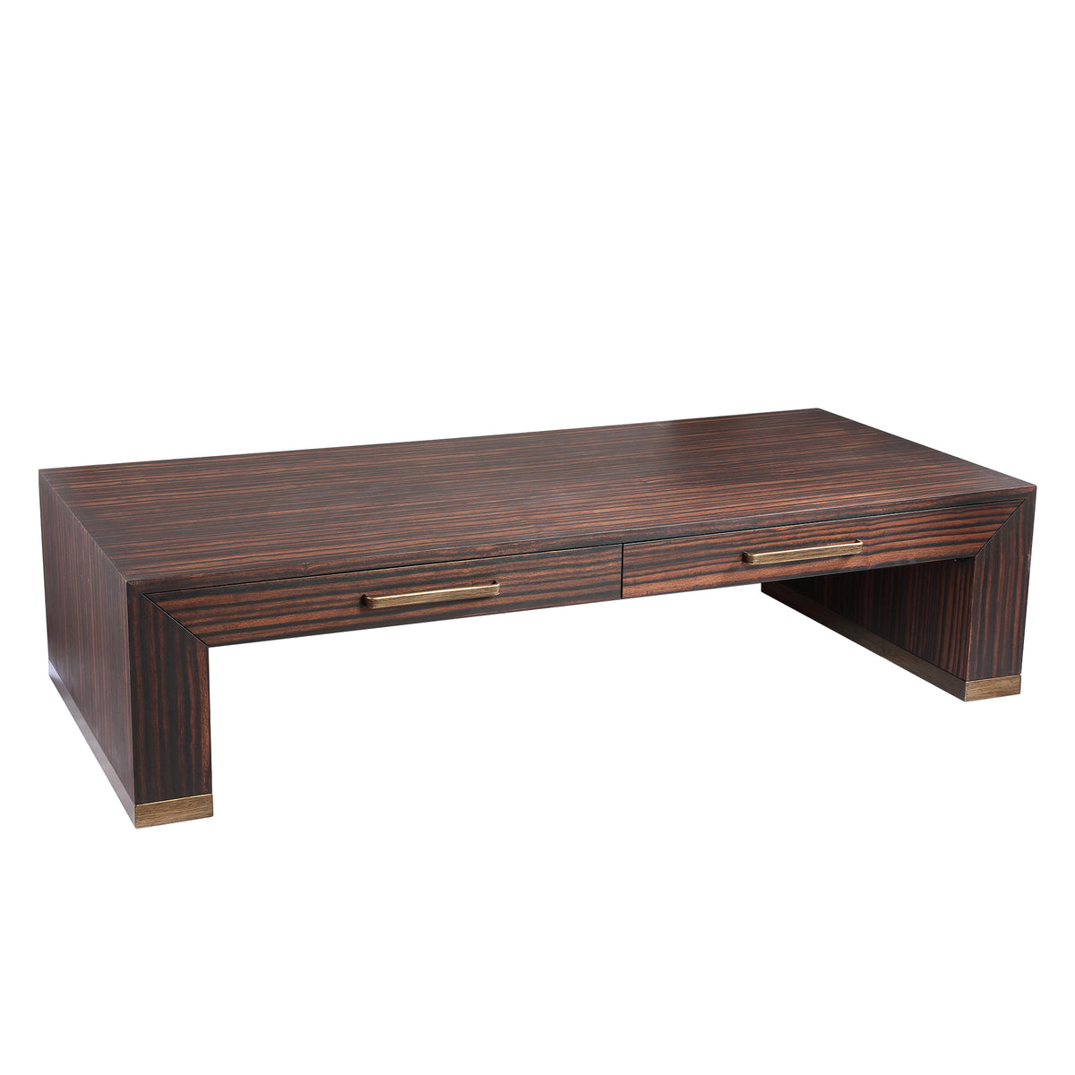 Tiess Brown Wooden Veneer Coffee Table 2 Drawers PTMD